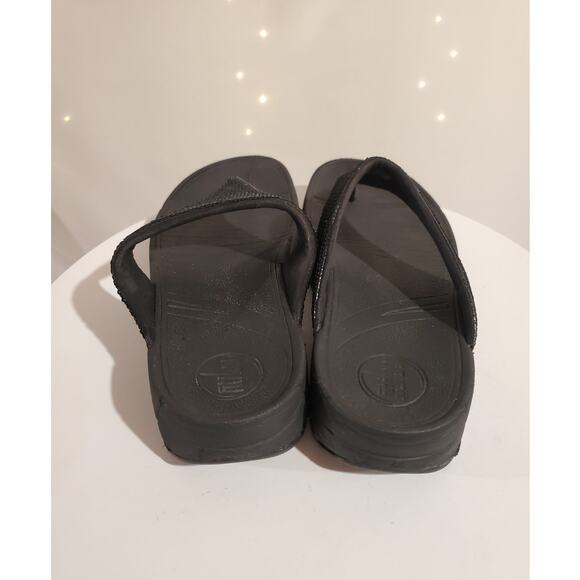 FitFlop Lulu Sequin Platform Post Thong Sandals Size 9M Black Beach Party Glam - Picture 4 of 7